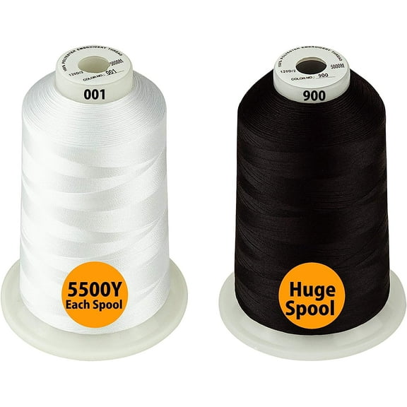 Simthread All Purpose Polyester Embroidery Machine Thread, 2 Huge Spool 5000M 5500Y for Sewing Embroidery Machines