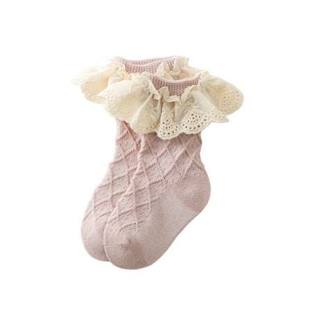 

Spring Summer Baby Socks Girls Ruffled Socks Frilly Cotton Ankle Socks with Lacework Decor for Toddlers 0-2 Years Floor Socks