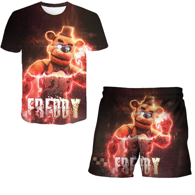 piezas Five Night At Freddy Conjuntos de ropa Verano Nuevas camisetas FNAF + Pantalones cortos Traje informal de dibujos animados 1-14 años Disfraces Outfits6T Gao Jinjia LED