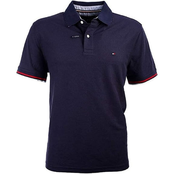 Tommy Hilfiger Mens Pique 100% Cotton Short Sleeve Polo (Navy Blazer, XL)