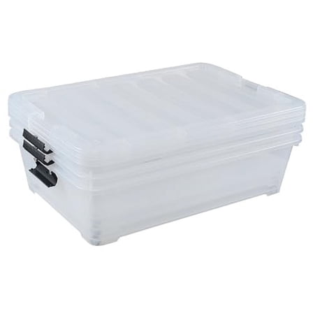 50 L Large Plastic Storage Underbed Container, 3-Pack Clear Under Bed Storage Bins with Wheels