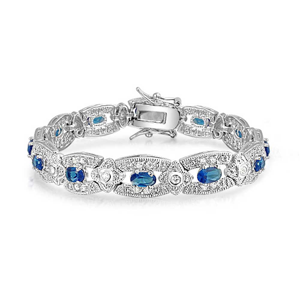 Bling Jewelry Simulated Sapphire Cubic Zirconia Antique Style Bracelet Rhodium Plated by Bling Jewelry