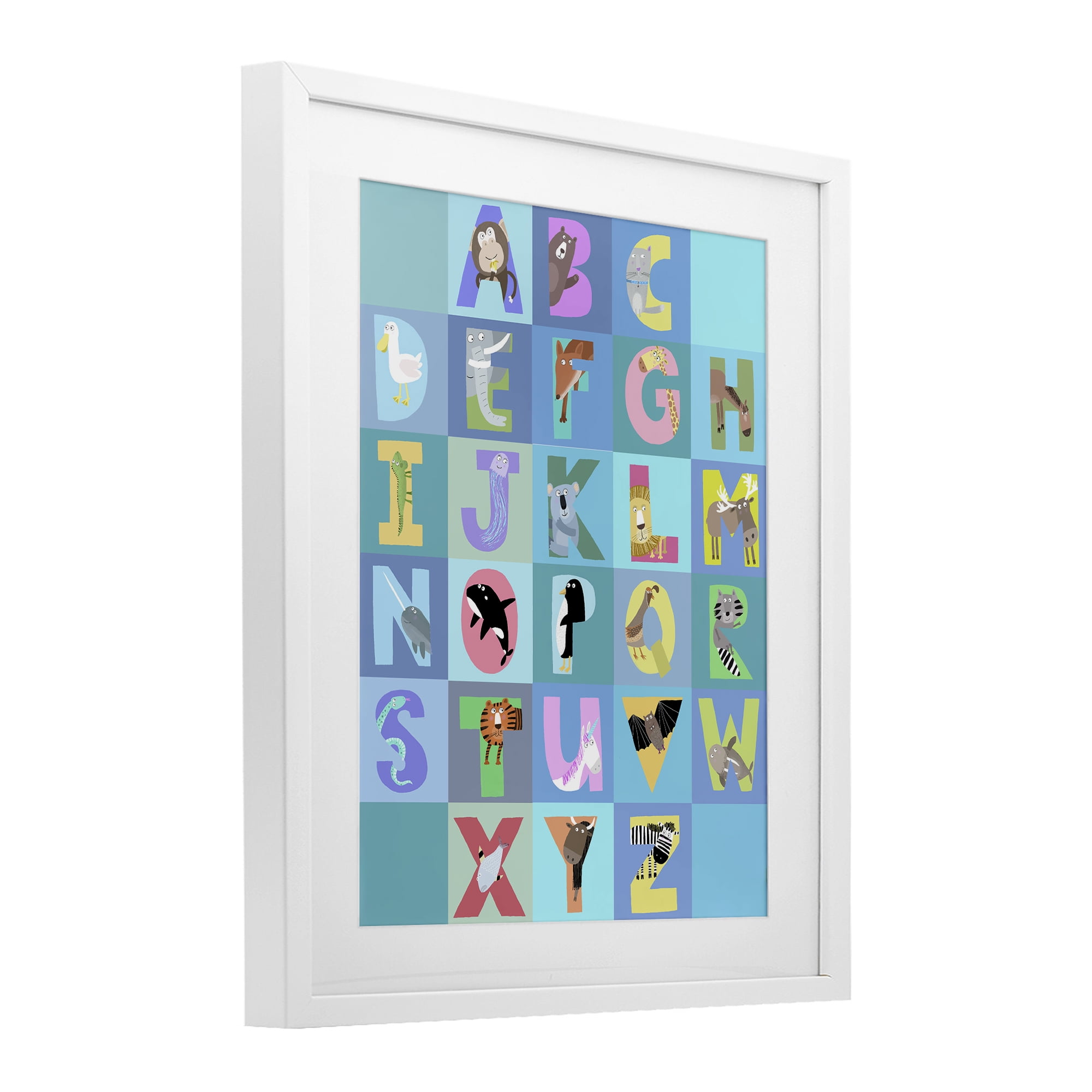 Stupell Industries Animal Alphabet in Blue White Framed Print Under Glass, design by Carla Daly