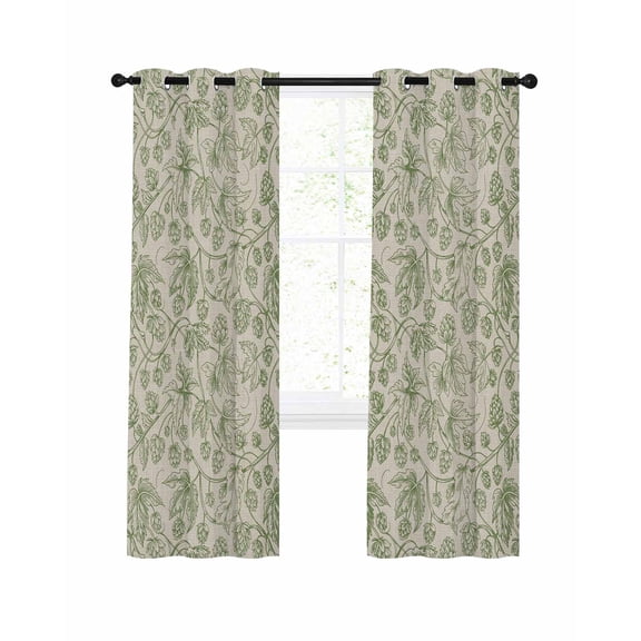 Vintage Wallpaper Blackout Curtains for Bedroom Living Room, Green Leaf Flower Plants Texture 39 In Long Thermal Insulated Room Darkening Drapes Grommet Window Treatments, 27.5 x 39 In