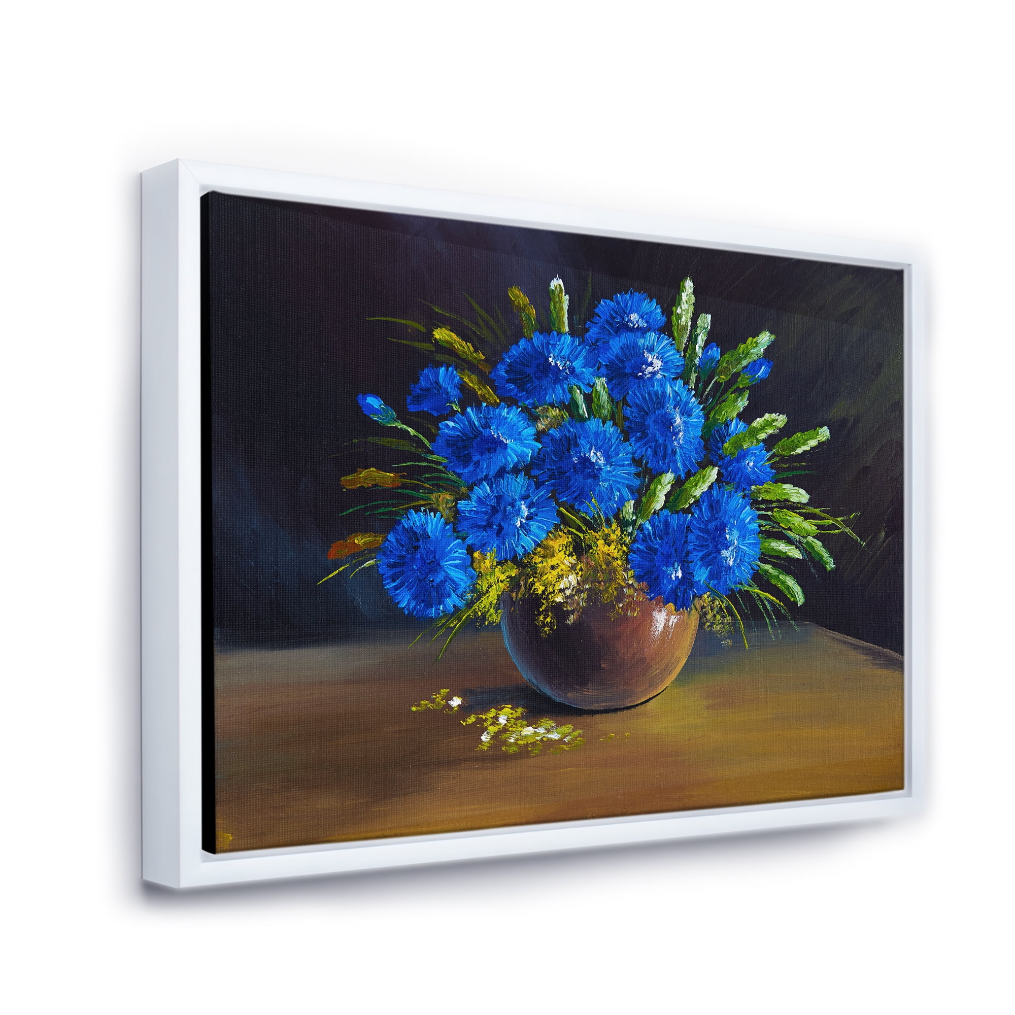 Still Life A Bouquet Of Blue Wildflowers In Vase 32 in x 24 in Framed Painting Canvas Art Print, by Designart