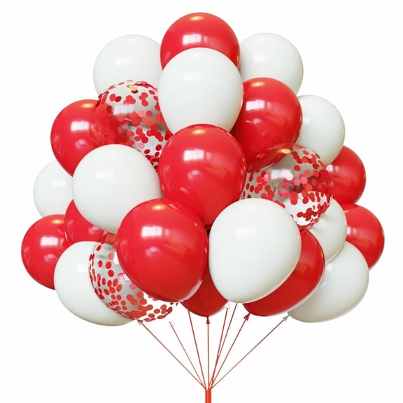 60pcs 12inch Red and White Balloons for Wedding Engagement Birthday Party Decorations
