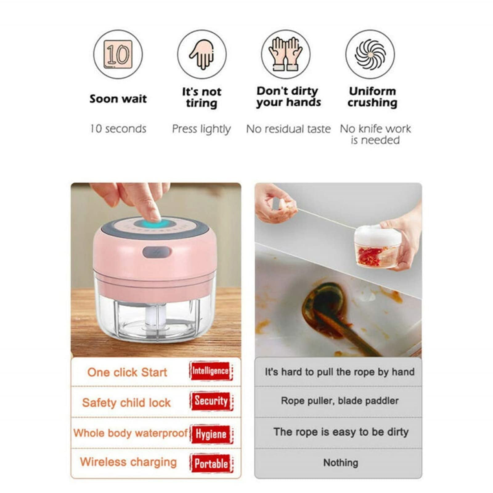 Electric Mini Garlic Chopper, 100ML Food Chopper Garlic Mincer USB, Vegetable Chopper, Onion Chopper, Portable Small Food Processor for Garlic, Ginger, Chili, Vegetables