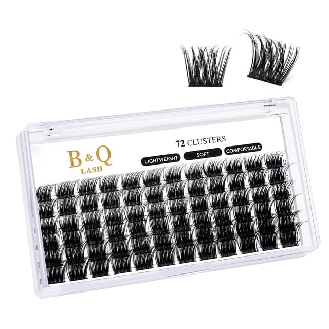 Lash Clusters B01 D Curl 0.472 in B&Q LASH Pestañas individuales naturales Extensiones de grupos de pestañas individuales Cluster DIY en casa Extensiones de pestañas DIY 72 grupos de pestañas CD Curl