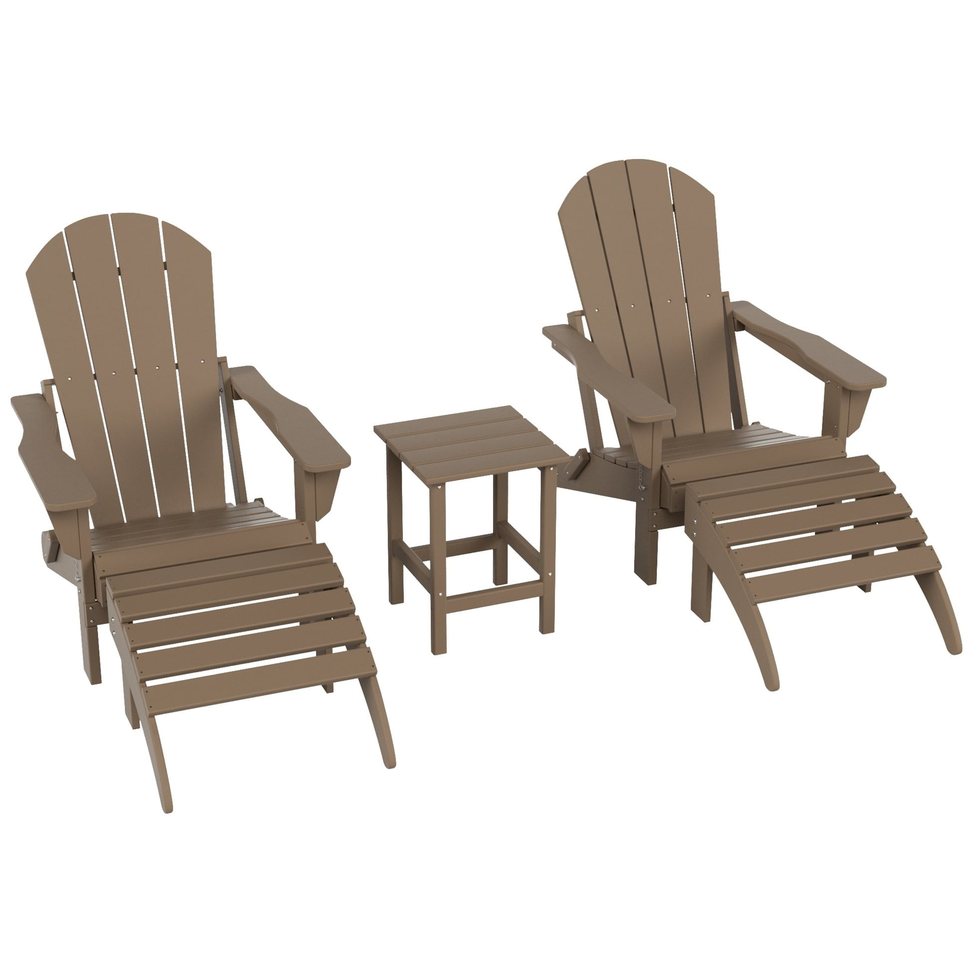 Polytrends  Laguna Hdpe All Weather Outdoor Patio Foldable Adirondack Chairs Conversation Set (5-Piece Set) Weathered Wood