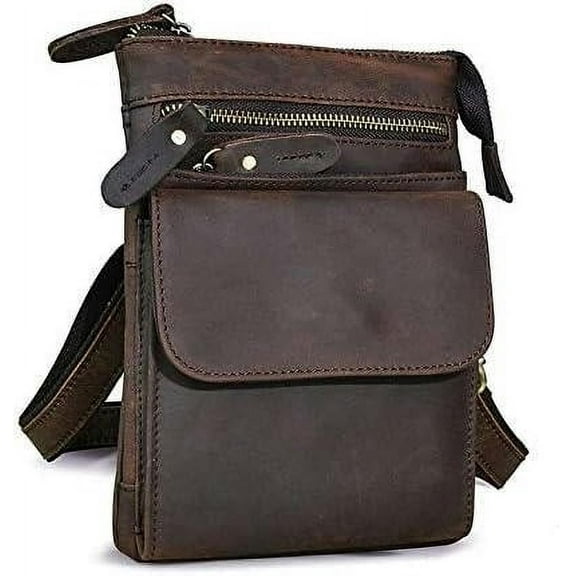 Mens Genuine Leather Small Messenger Shoulder Satchel Phone Pouch Belt Fanny Waist Bag Pack Brown