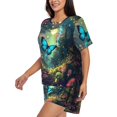 thumbnail image 2 of Fuzoiu Enchanted Forest Butterfly A Print Women's Short-Sleeved Pajama Set,Lounge Sleepwear Set,Womens Pajama Sets 2 Piece,Button-Up Top and Shorts with Pockets-Large, 2 of 7