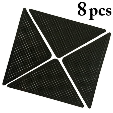 No Slip Carpet Pad 8Pcs Rug Grippers, Justdolife Reusable Triangle Double Sided Adhesive Anti-Skid Non Slip Anti Curling Rug Pad Carpet Tape For Kitchen Bathroom(Black) ()