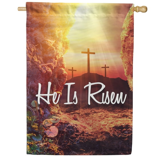 America Forever Easter Cross House Flag 28 x 40 inch Double Sided He is Risen Celebration Religious Cross Small Spring Holiday Seasonal Easter Day Flags for Outdoor Yard Lawn Decoration