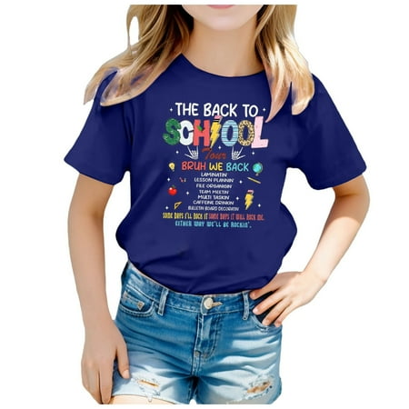 

ZMHEGW Children Back To School Season Graphic Print Round Neck Short Sleeve Tee Summer Casual T Shirt Tops