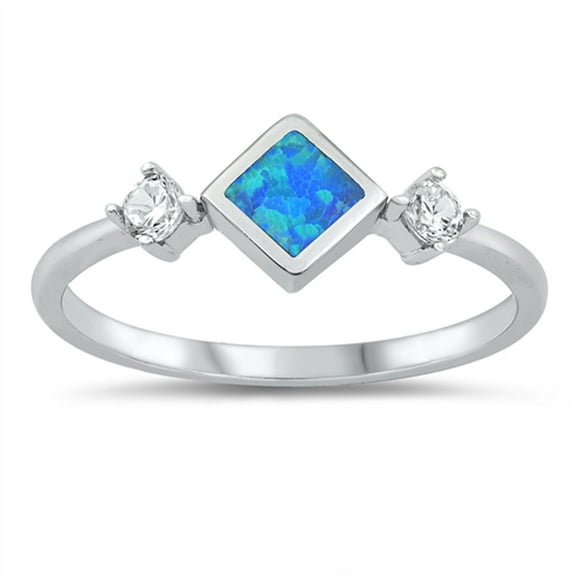 CHOOSE YOUR COLOR White CZ Blue Simulated Opal Ring .925 Sterling Silver Band Female Size 5