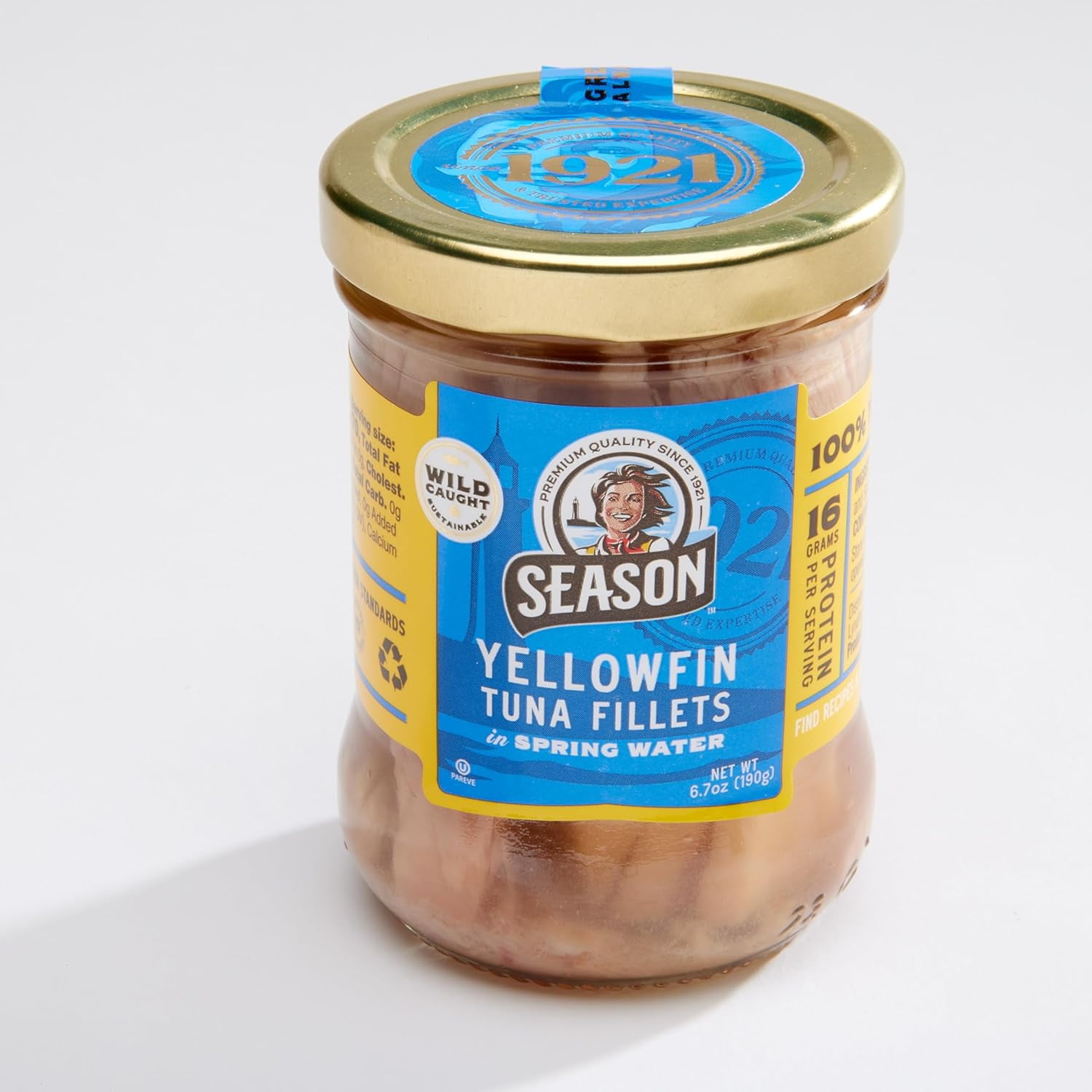 Season Wild Caught Yellowfin Tuna Fillets in Spring Water- Glass Jar - 6 Pack, 6.7 Oz