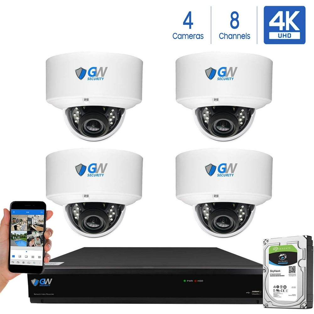 GW Security 8 Channel 4K H.265 CCTV Security System with (4) x HD 8MP 2160P Outdoor/Indoor 2.8