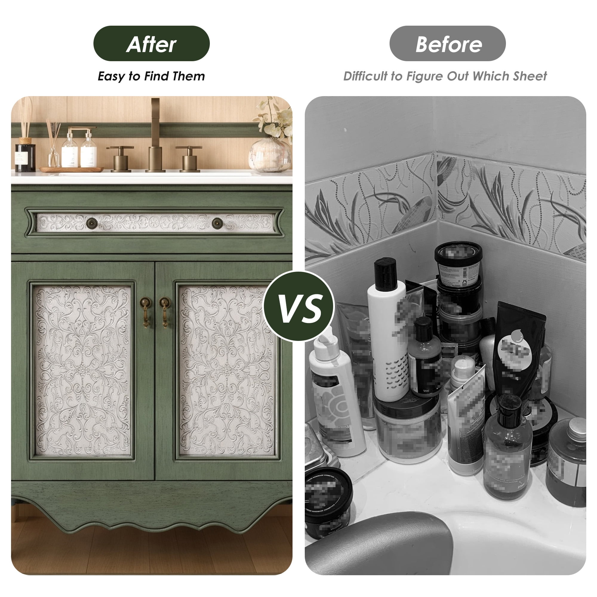 SogesPower 30" Antique Pattern Bathroom Vanity with Ceramic Sink, Solid Wood Bathroom Makeup Cabinet with Tip-Out Tray / Flip-Out Drawer, FreeStanding Single Basin Vanity Set, Antique Green + Blue