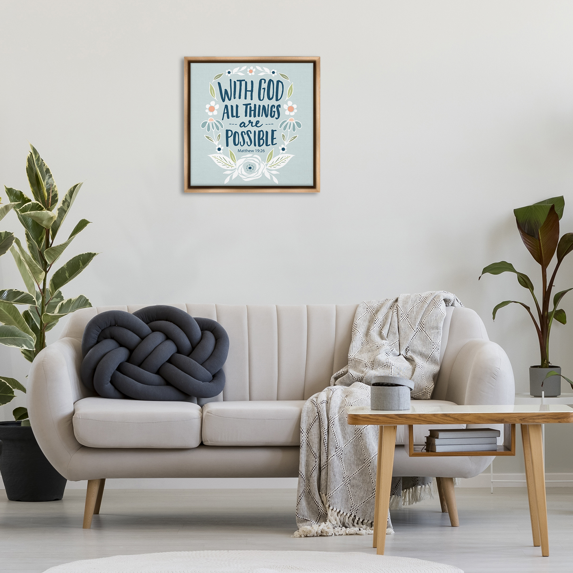 Stupell Industries All Things Possible Verse Religious Painting Brown Floater Framed Art Print Wall Art, 25 x 25
