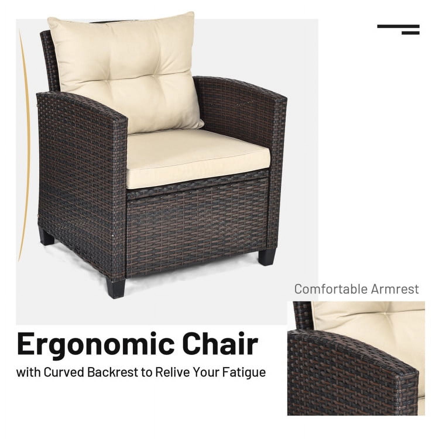 Aimee Lii 3 Pieces Wicker Patio Furniture Set, Coffee Table Cushioned Sofa, Modern Patio Furniture, Beige Aimee Lii 3 Pieces Wicker Patio Furniture Set, Coffee Table Cushioned Sofa, Modern Patio Furniture, Beige