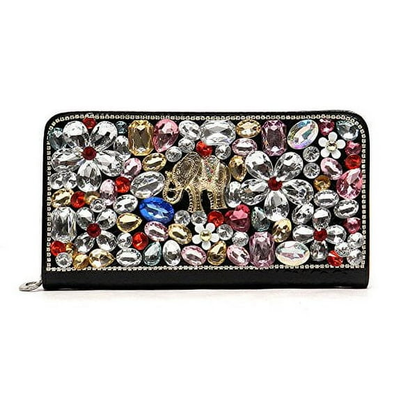 2Chique Boutique Women's Flower Gemstone and Rhinestone Embellished Clutch Bag