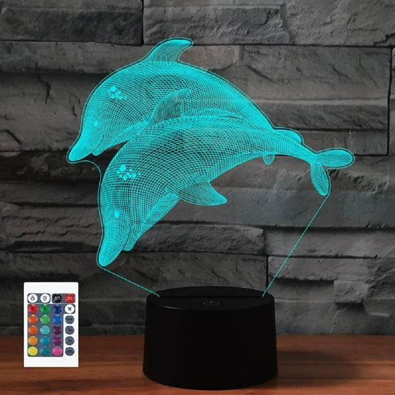 YSTIAN 3D Dolphin Remote Control 16 Color Night Lights Illusion Acrylic LED Table Bedside Lamp Children Bedroom Desk Decor Birthday Gifts Toy for Kids