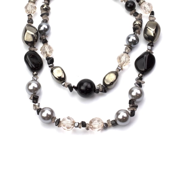Elegant Multi-Gemstone Statement Necklace with Onyx, Quartz, and Hematite Beads Jewelry Necklace
