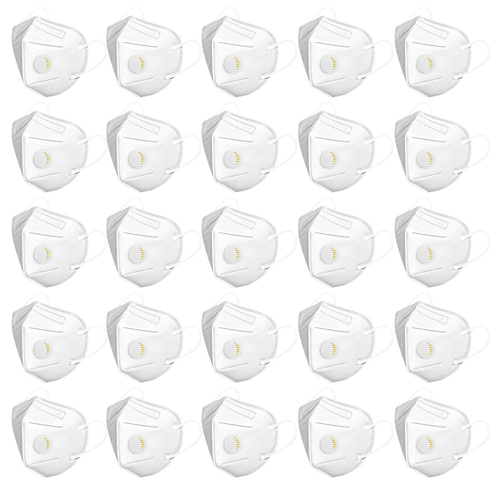 White Face Mask with Valve 25 Pack 3D Contoured Protective Breathable Mask Canvas Multi Layer Dustproof Face Coverings with Elastic Ear Loops for Men Women