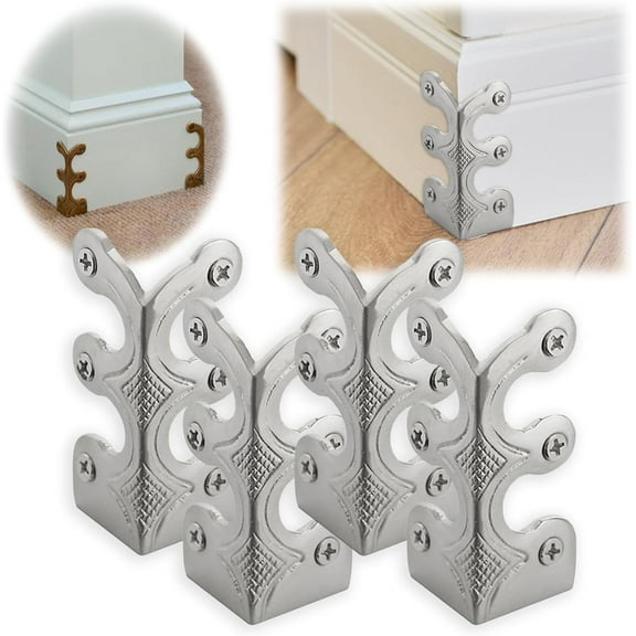 4pcs Baseboard Corner Protectors, Solid Brass Skirting Board Corner Protectors, Vintage Solid Brass Skirting Board Protectors for Furniture, Cabinets, and Boxes, Home Accessory Decor