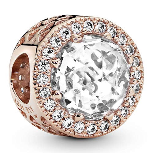 Charm in Rose w/clear CZ cut-out heart details Charm 781725CZ
