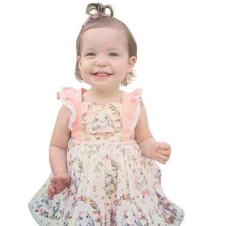 

EHTMSAK Infant Baby Toddler Child Children Kids Rabbit Dress for Girl Sleeveless Summer Sundress Flutter Sleeve Backless Dresses Pink 6M-4T 110
