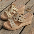 thumbnail image 7 of hopeusnice Women's Rhinestone Wedge Sandals Open Toe Summer Slip On Platform Beach Shoes Comfortable High Heel Wedge Sandals Gold 36, 7 of 7
