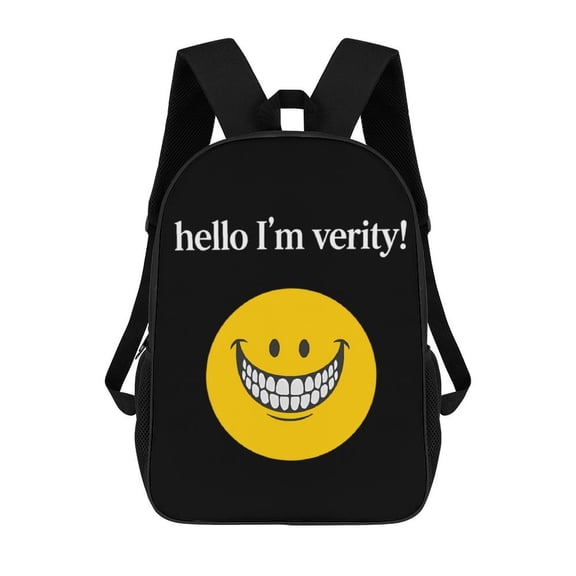 Verity Smiley Face Graphic Backpack, 17 Inch Large Capacity School Bag with Adjustable Straps, Laptop Travel Daypack for Teens and Students