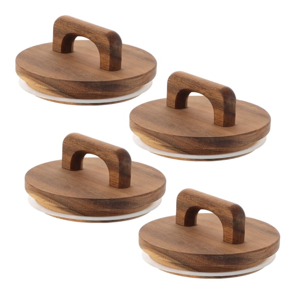 BESTYASH 4-Pack Brown Acacia Wood Jar Lids with Handle, Airtight Seal Covers for Wide Mouth Glass Jars, Kitchen Storage Solution