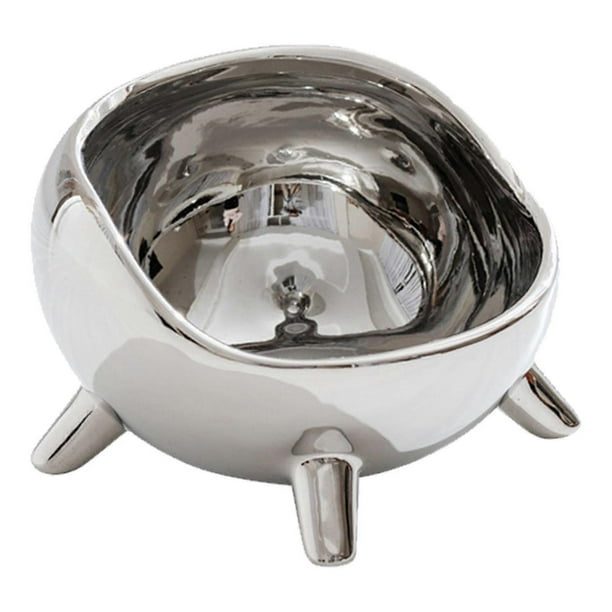 Cat Bowl Proper Height Mirror Safety Ceramic Stable Large Capacity Pet Bowl for Cats Dogs Pets Silver Large (600ml)