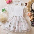 thumbnail image 4 of FINALGANG Girls Kids Ruffled Sleeve Tulle Dress Crewneck Bow Belt Floral Print Dress For Spring Summer Party Daily Wear White 18-24 Months, 4 of 9