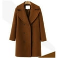thumbnail image 3 of HTNBO Women's Wool Blend Double Breasted Pea Coat Notched Lapel Mid Long Trench Overcoat with Pockets, 3 of 3