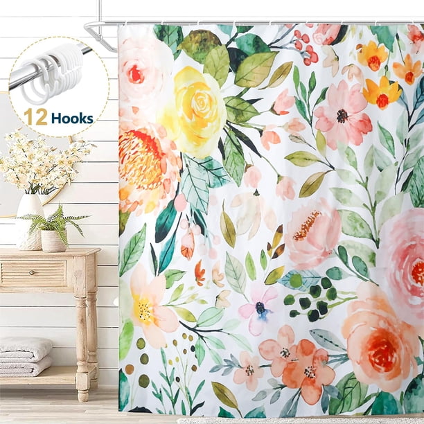Cortina de Baño Dznils Floral Boho 72 x 72 Blanco