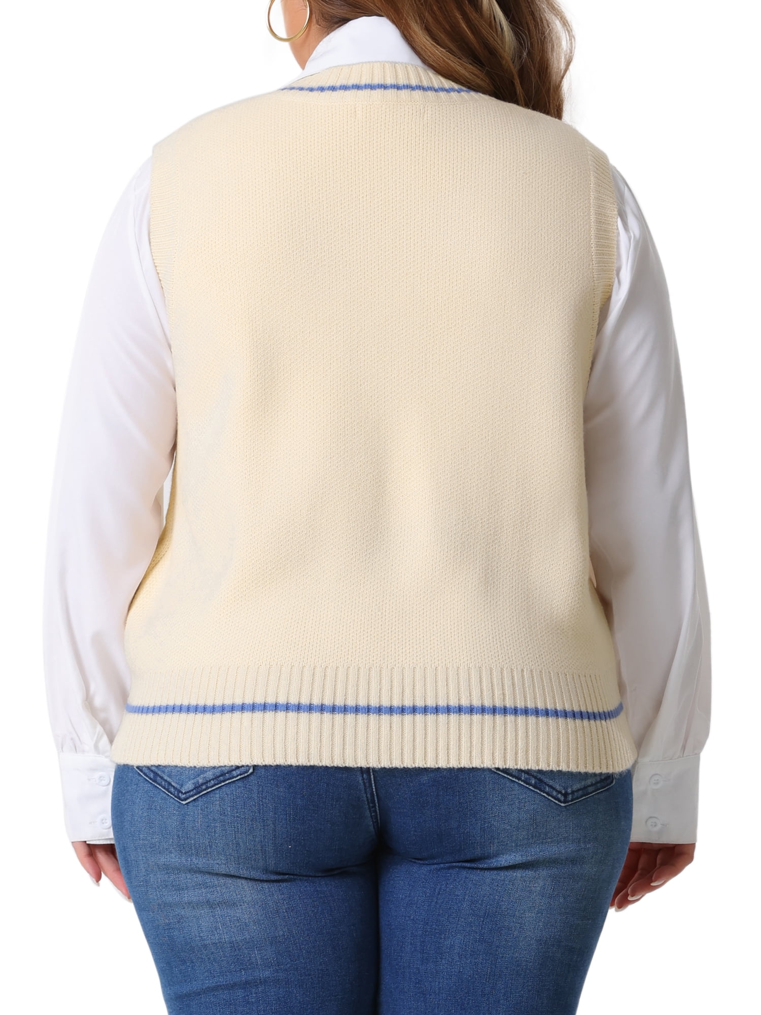 DARING DIVA Women's Plus V Neck Stripe Cable Knit Pullover Sweater Vest 4X Beige