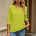 thumbnail image 6 of GEWSEY 3/4 Length Sleeve Womens Tops Casual Loose Fit Crewneck T Shirts Cute Solid Three Quarter Length Tunic Tops (Army Green, 3XL), 6 of 6