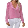 thumbnail image 1 of Chandail à Col en V Rayé pour Femmes Décontracté Ample Tricoté Doux Confortable Mode Hiver Chaud Vêtements d'Automne, 1 of 9