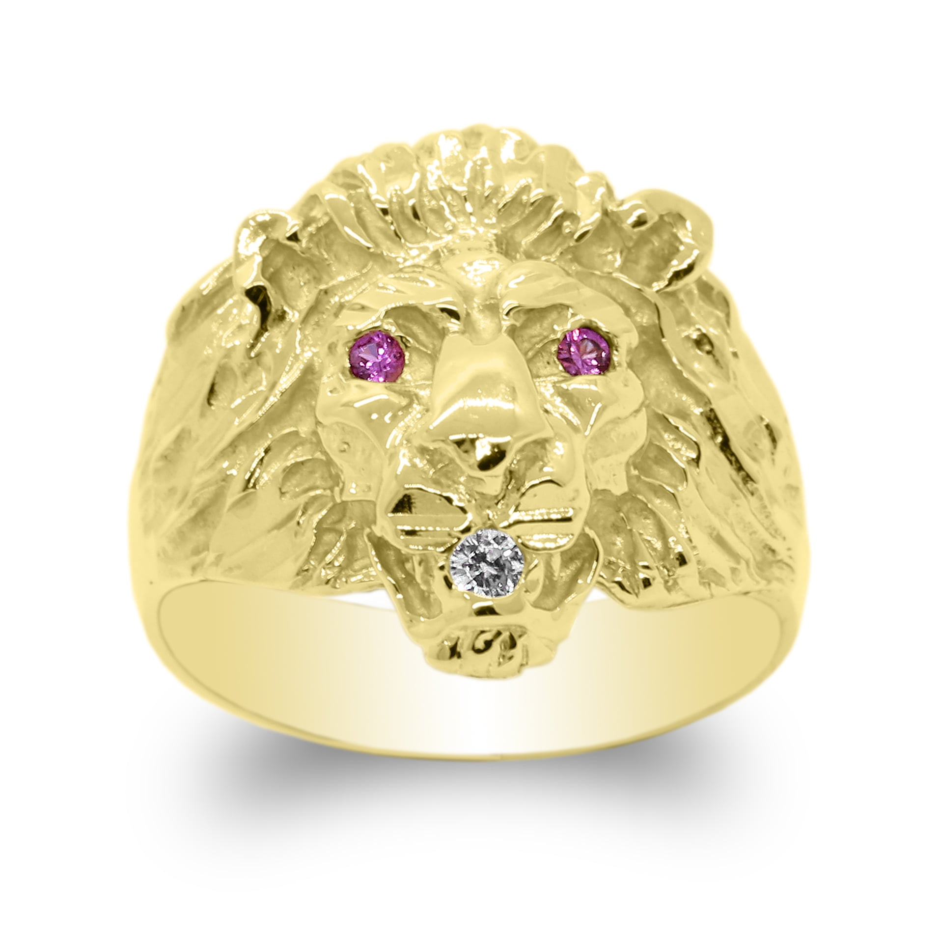 Men's Lion Face Ring 10K Yellow Gold Lion Ring Size 8