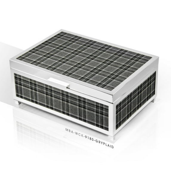 Modern 36 Note Designer Plaid Panels with Silver Finish Musical Jewelry Box - Dark Eyes & Kalinka