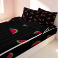 thumbnail image 2 of Erosebridal Kawaii Watermelon Zipper Queen Comforter Set with Fitted Sheet and 2 Pillowcases, Cartoon Fruit Zipper Bedding Set, Black Reversible, Black Watermelon, Black Reversible, 2 of 7