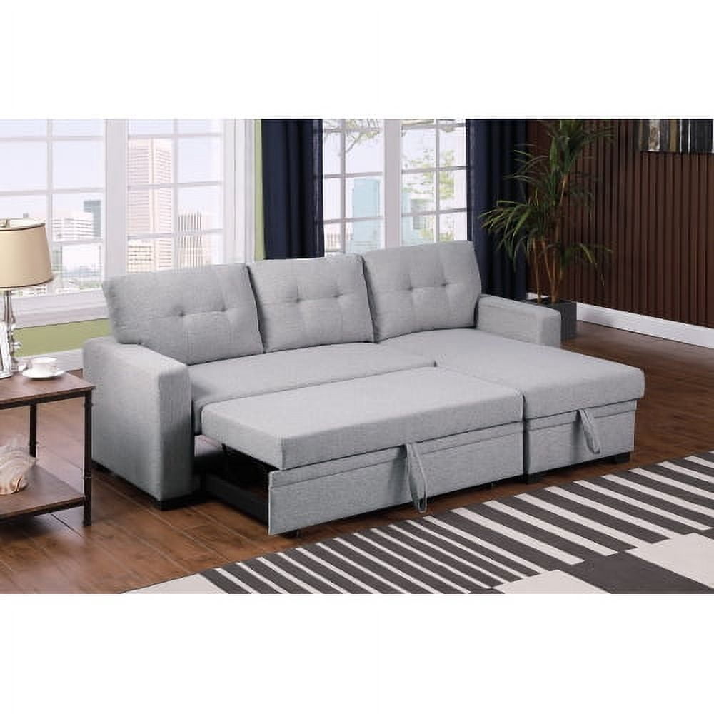 BSHTI Light Gray Linen Sectional Pull Out Sleeper Sofa Bed with Storage Chaise for Living Room, L-Shaped Couch with Ottoman, 3-Seat Sleeper Sofa Modern Style Wood Frame Sofa Couch