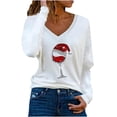 thumbnail image 2 of Pntutb Moda Mujer Cuello en V Camiseta de manga larga Otoño Impresión Blusa suelta tops Pntutb Pntutb-4973, 2 of 5