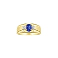 thumbnail image 1 of RYLOS Men's Rings Yellow Gold Plated Silver Classic 7X5MM Oval Gemstone &  Diamond Ring Blue Star Sapphire Birthstone Rings For Men, Silver Rings, Size 8, 1 of 7