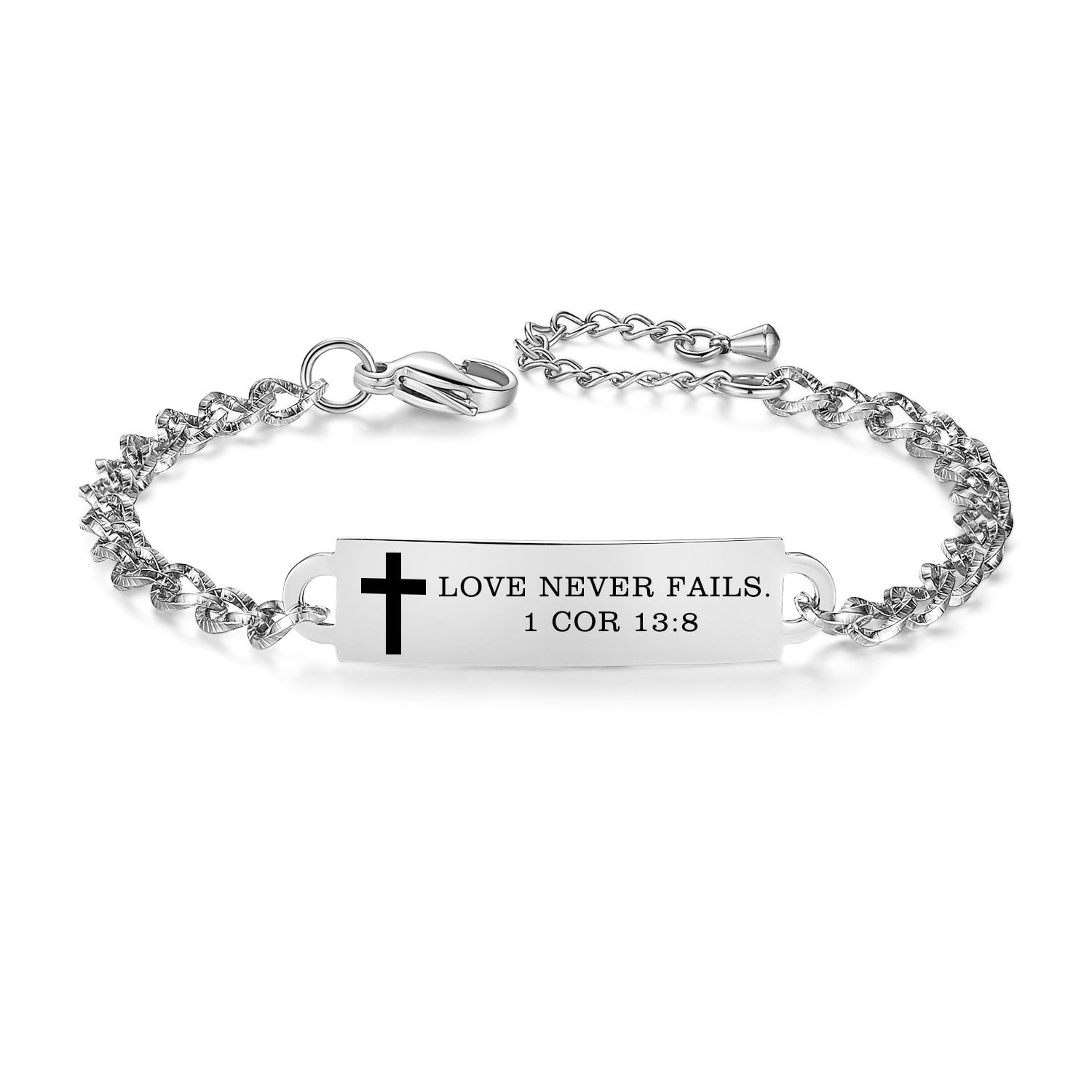 Religious Bracelets for Women Quote Christian Gifts for Her Personalized Scripture Stainless Steel Bible Verse bracelets (13:8-SS)