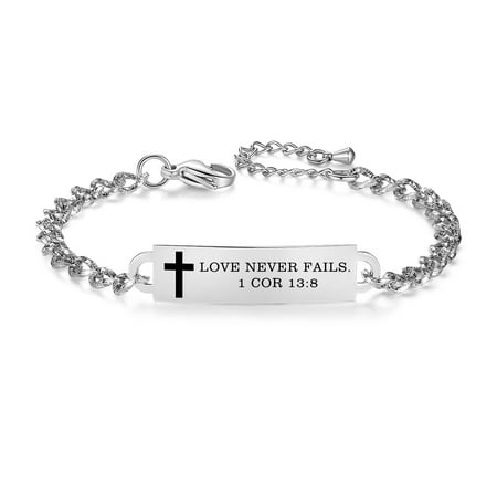 Religious Bracelets for Women Quote Christian Gifts for Her Personalized Scripture Stainless Steel Bible Verse bracelets (13:8-SS)