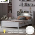 thumbnail image 2 of Bellemave Wood Twin Size Platform Bed with Storage Headboard and LED Light Twin Storage Bed Low Wooden Bed Frame with Full-length Guardrail and Wooden Slats for Teens, White, 2 of 10